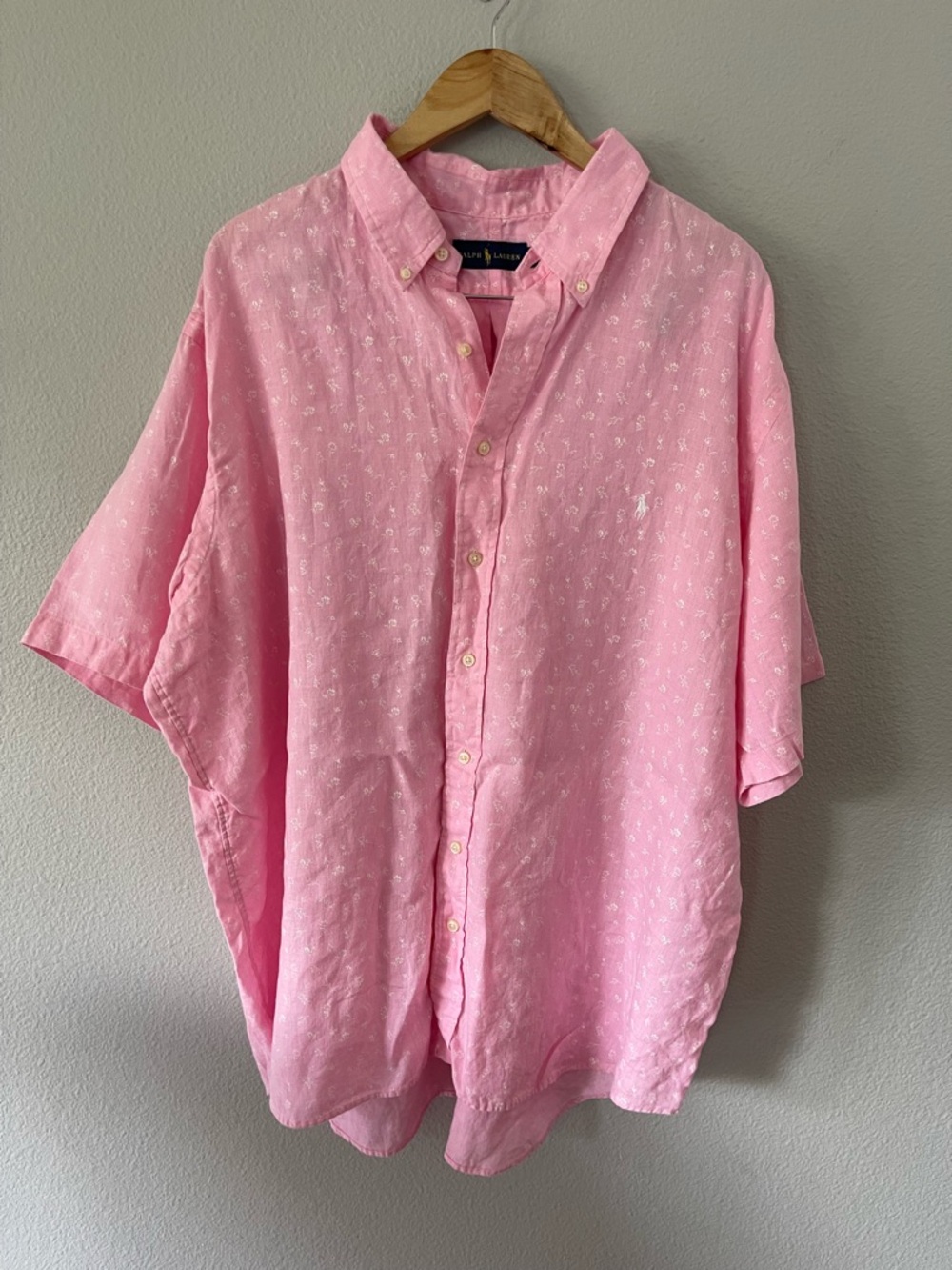 Ralph Lauren Pink/White Floral Linen Button Down Short Sleeve Shirt Size 2XB